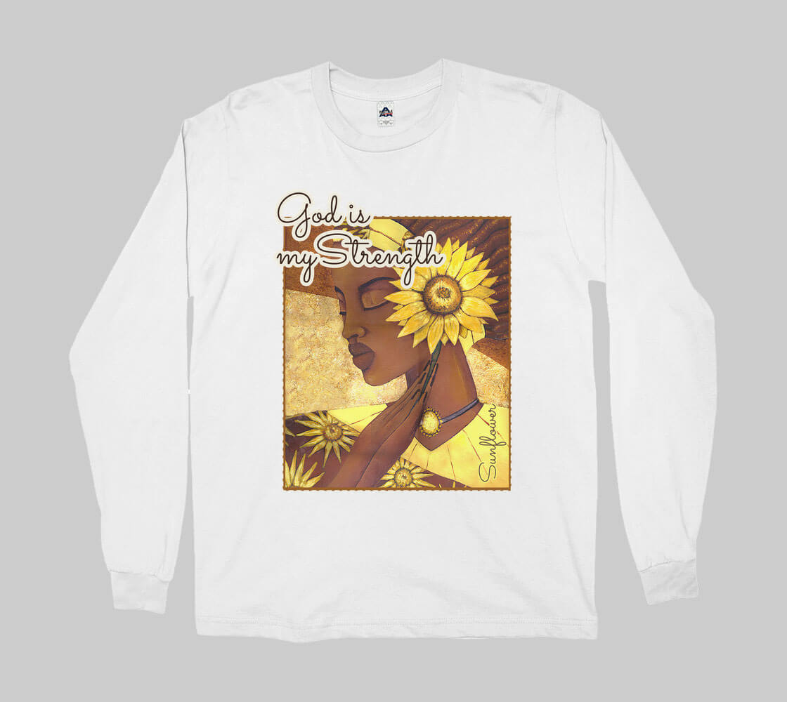 God is My Strength -White long sleeve Tee