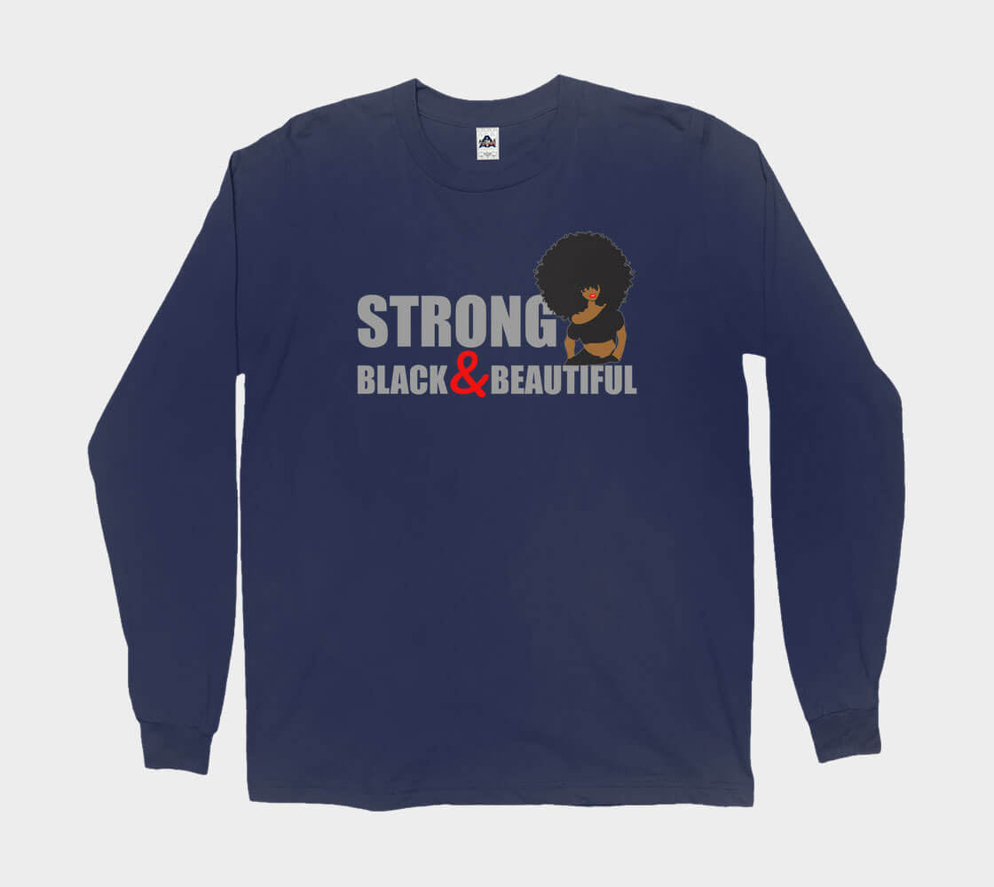 Strong Black and Beautiful Afro - Navy long sleeve Tee