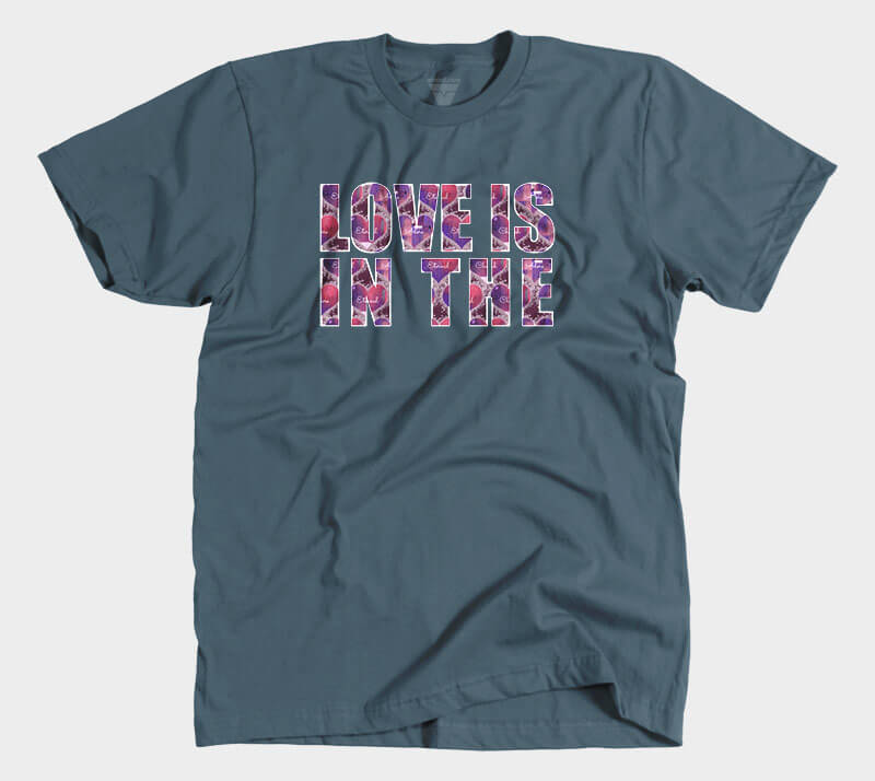 Love is in the Heart Block Letters - Indigo tee