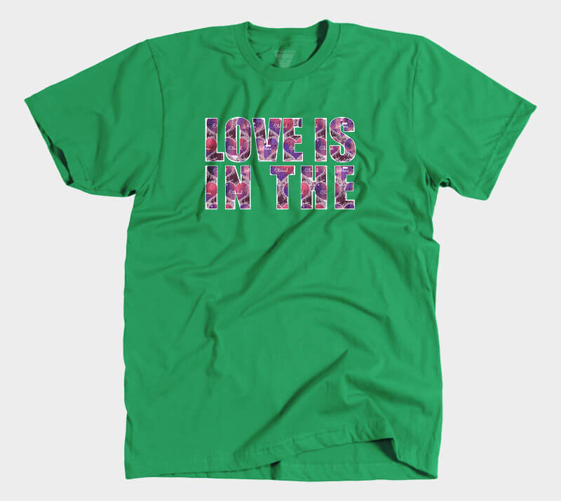 Love is in the Heart Block Letters - Kelly Green tee
