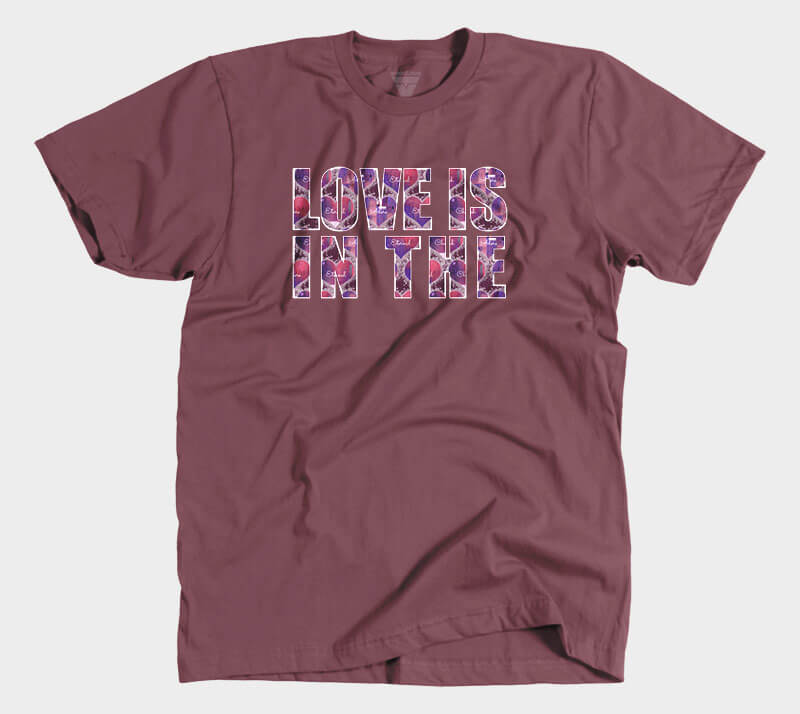 Love is in the Heart Block Letters - Maroon tee