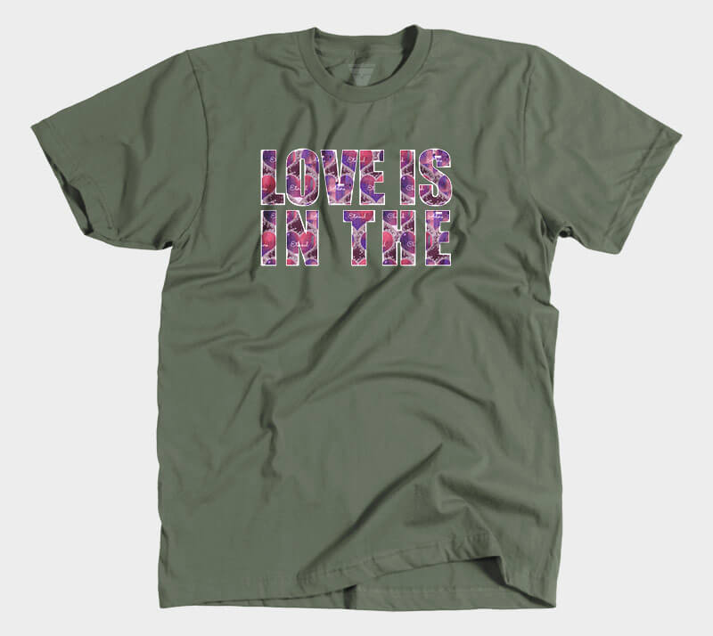 Love is in the Heart Block Letters - Military Green tee